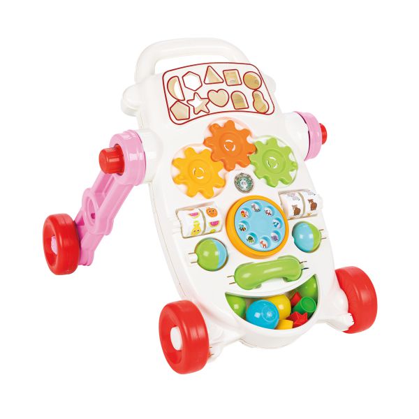 Lauflernwagen mit Soundeffekten, Lauflernhilfe mit Spielzeugzubehör, Babywalker, pink