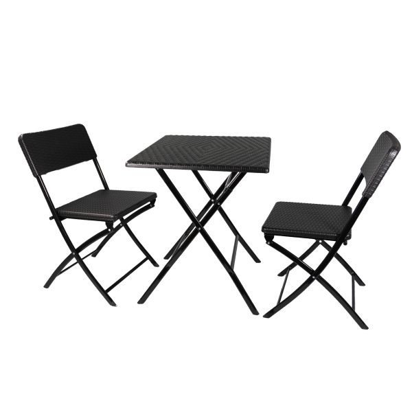 Balkon-Set, Rattan-Optik, 1 Tisch + 2 Stühle klappbar Balkongarnitur Klappmöbel