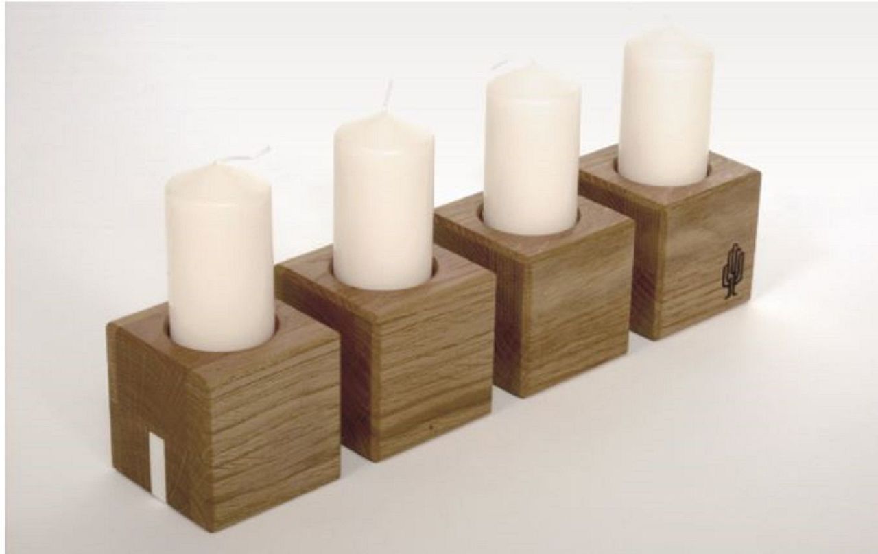 Kerzenständer, Kerzen-Holzblock, Set, Kerzenhalter 4-er