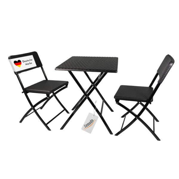 Klappbares Balkonmöbel Set 3-teilig, 2x Balkonstühle + 1x Balkontisch, Rattan-Optik