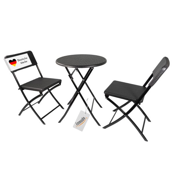 Balkonmöbel Set 3-teilig, klappbar, 2x Balkonstühle + 1 runder Balkontisch, Rattan-Optik