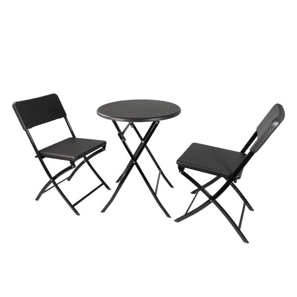 Balkon-Set, Rattan-Optik rund 1 Tisch + 2 Stühle, klappbar Balkongarnitur Gartenmöbel