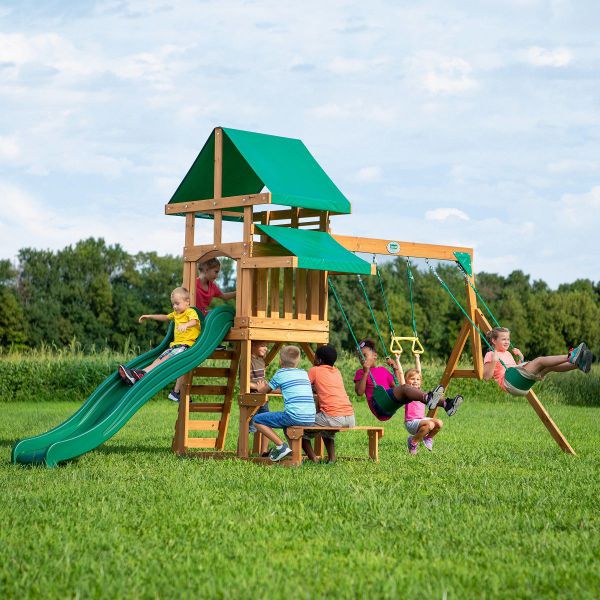 Spielturm Belmont mit Schaukel und Rutsche, Holz