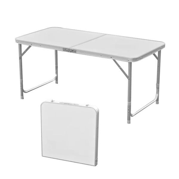 Höhenverstellbarer Klapptisch, weiß, Campingtisch 120 x 60 cm, Tapeziertisch